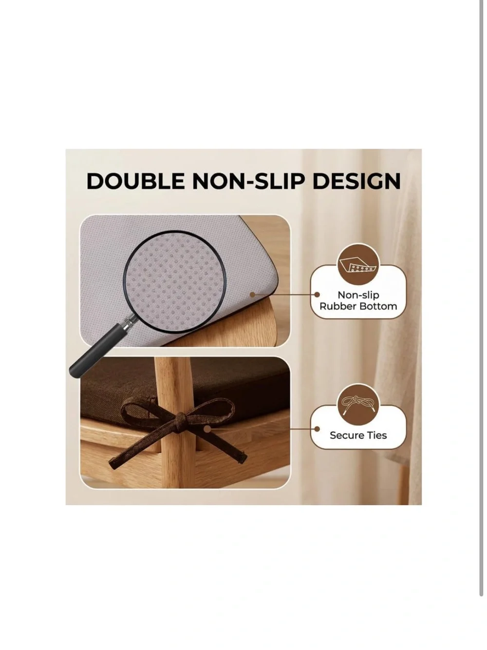 Chair Seat Cushion with Removable Washable Cover - BROWN